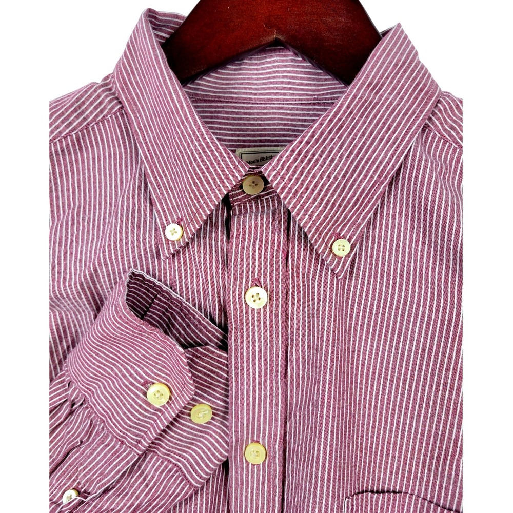 Merona Mens‎ Shirt Medium Red Striped Button Down Long Sleeve Casual